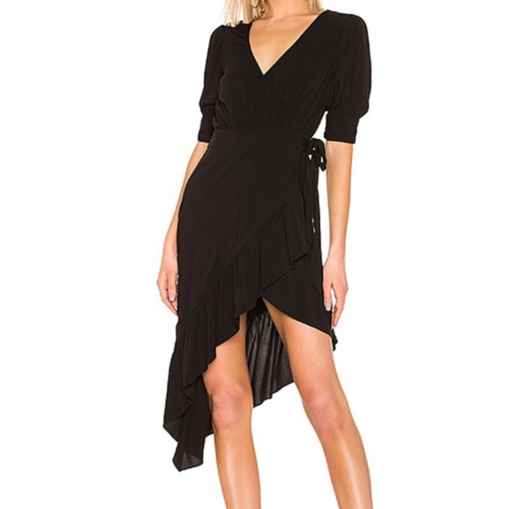 Majorelle Asymmetrical Black Wrap Dress